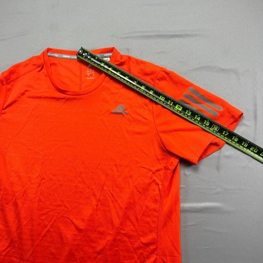 Adidas Climacool T Shirt Mens Large Orange Logo Print 3 Stripes Crewneck Running
